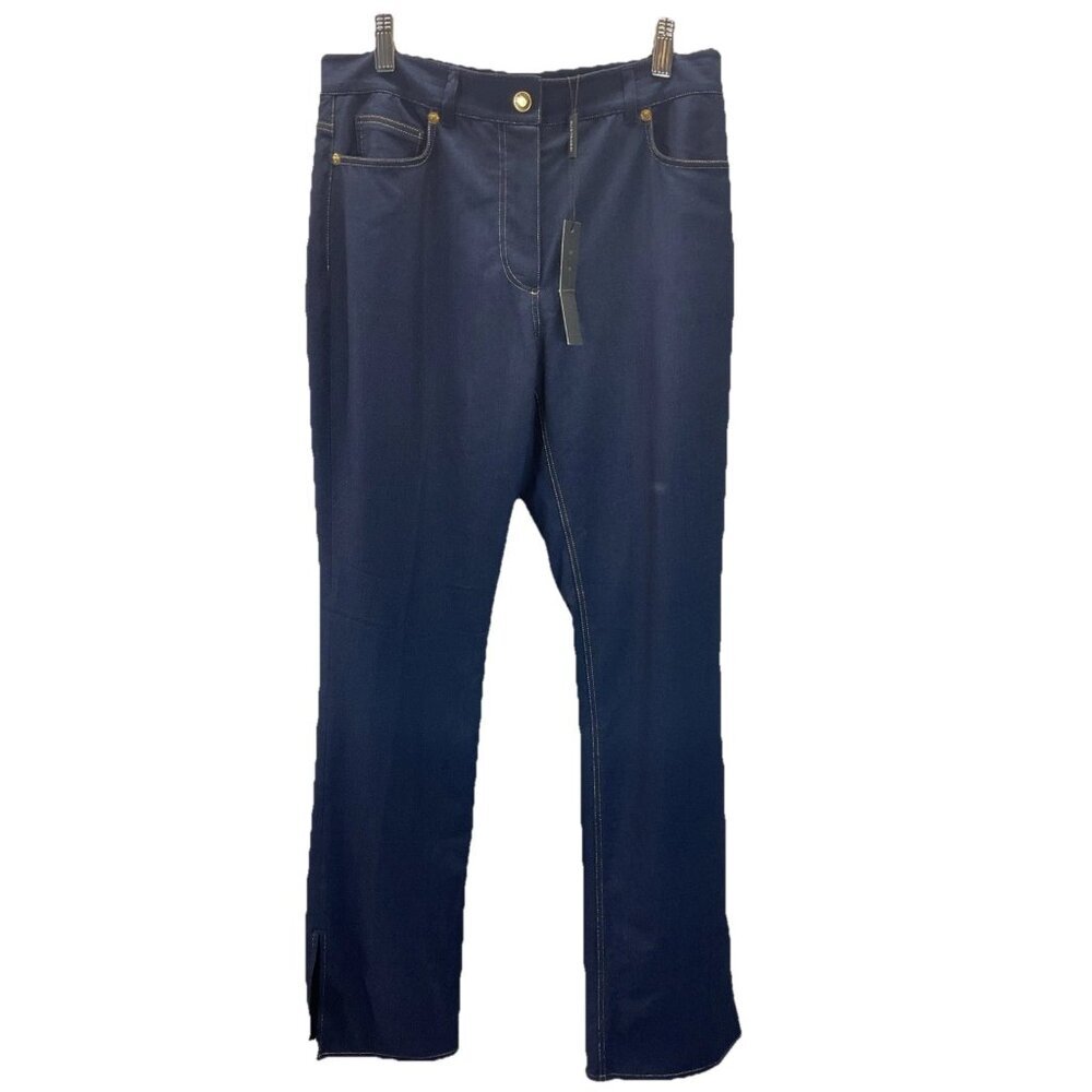 NEW Elie Tahari Navy Blue Wide Leg Jeans metallic stitching size 6 stretch